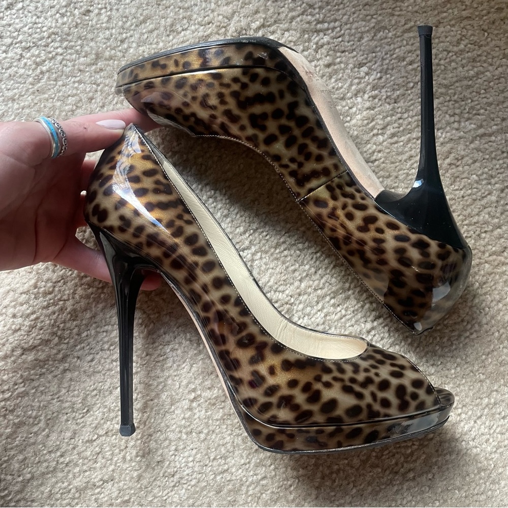 Jimmy Choo Leopard Peep Toe Pumps